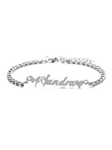 Customized Personalized Heart Shaped Crown Letter Couples Anklet, Sparkling Frosted Name Anklet For Men, 5mm Thick Link Chain, Bohemian Style Beach Jewelry Gift For Wife, Girlfriend Valentines