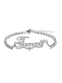 Customized Personalized Heart Shaped Crown Letter Couples Anklet, Sparkling Frosted Name Anklet For Men, 5mm Thick Link Chain, Bohemian Style Beach Jewelry Gift For Wife, Girlfriend Valentines