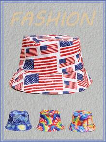 1pc American Flag Printed Fashionable Reversible Bucket Hat (Random Print Pattern) - Multicolor - View 1