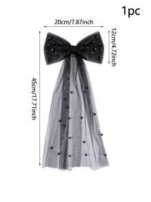 1 件优雅新娘面纱，人造珍珠和蝴蝶结装饰新娘发夹饰品，白色薄纱网眼婚礼新娘面纱，长尾夹适用于婚礼单身派对装饰、圣诞节