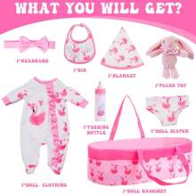 8 Pcs Baby Doll Accessories With Bassinet For 17-22 Inch Reborn Doll, Baby Doll Clothes Outfit Accessories Including Clothes, Crib, Bib Fit Alive Doll - 彩色 - 查看 2