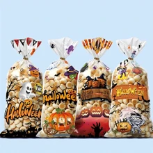 50入組萬聖節玻璃紙餅乾糖果包裝袋，派對小禮物袋