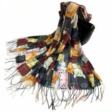 1 件卡通动物数码印花轻质流苏围巾披肩，带防晒功能，冬季秋季 - 彩色 - 查看 16