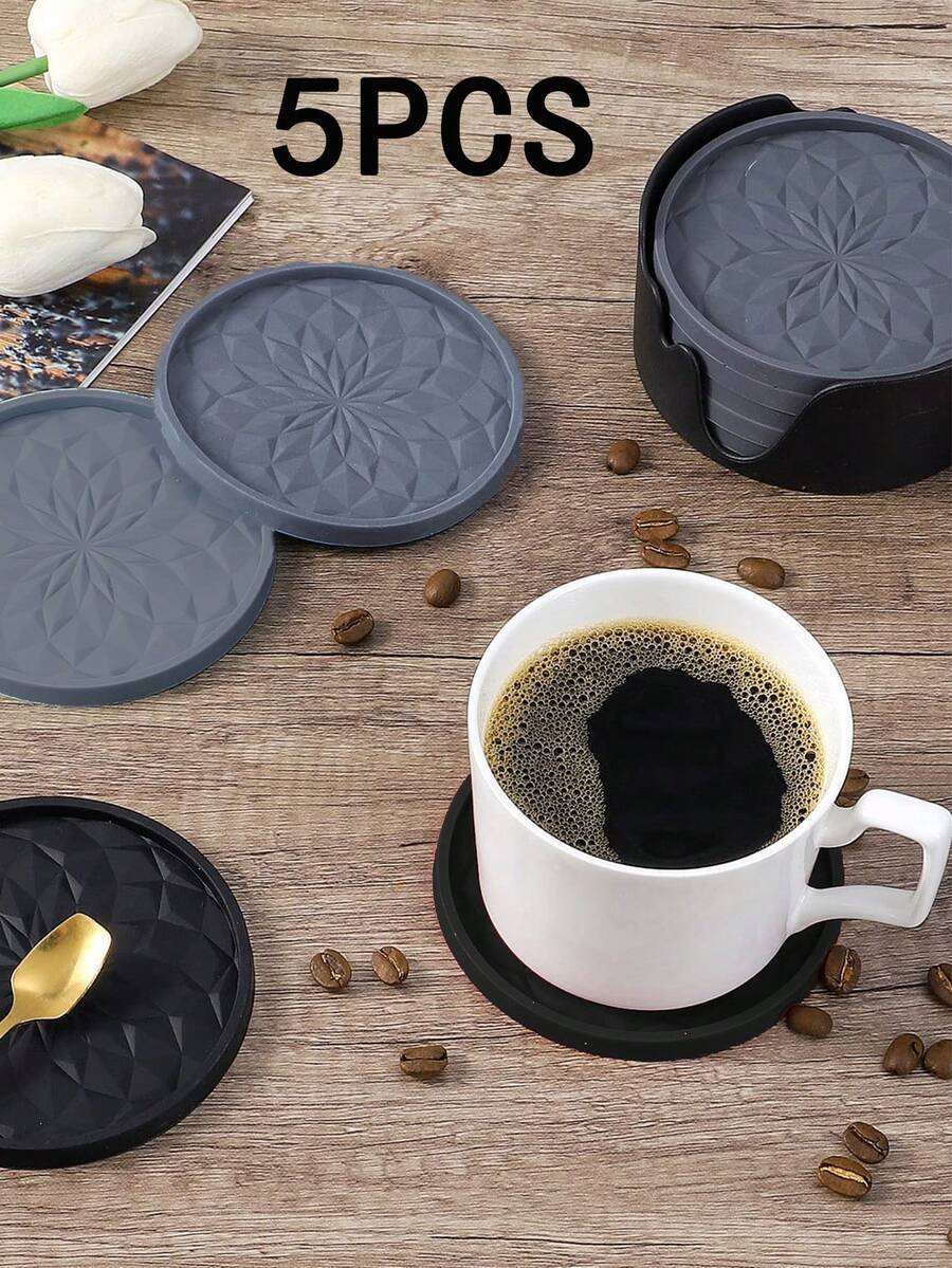 5pcs/Set PVC Ling-Shaped Anti-Slip Mat, Cup Holder Pad For Car, Insulation Mat For Water Cups, Heat Resistant Mat For Home - Multicolor - View 1