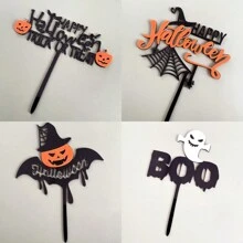 1pc/3pcs Happy Halloween Cake Topper Acrylic Spider Bat Pumpkin Ghost For Halloween Party Dessert Cake Baking Decor