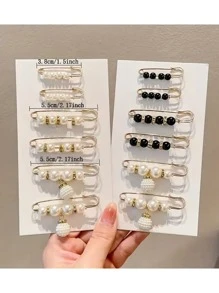 6/12/18/20 Stücke Kunstperlen Taillenknöpfe, süße Broschen, Kunstperlen Broschen, einstellbare Hosen Knöpfe, Legierung Hosen Taillenclips, einstellbare Kleidung Straffzieher, Multi-Größe, Mode Accessoires - Weiss - Übersicht 2