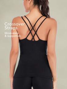 Tender Angel Women's Yoga Tank Top, Four Seasons Wearable, Quick-Drying, Elegant Crossed Back Fitness Shirt - Black - View 3