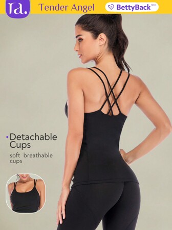  Tender Angel Women's Yoga Tank Top, Four Seasons Wearable, Quick-Drying, Elegant Crossed Back Fitness Shirt