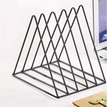 Soporte metálico de vinilo de 5 ranuras para archivo triangular con revistero - Organizador de escritorio elegante y negro para oficina y hogar, accesorios de fotografía, Set versátil de 1 pieza