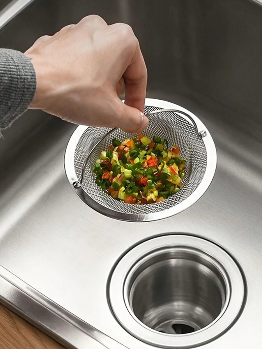 1个圆形排水过滤器,银色不锈钢毛发收集器,适用于家庭厨房用品、厨房配件和厨房工具 - 均碼 - 查看 1