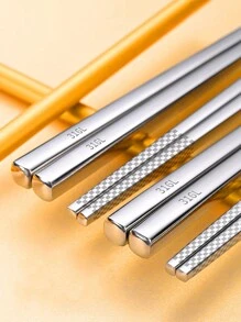 316L 不锈钢筷子套装，高端防滑防霉方形银色礼盒，成人长筷子，适合家庭、酒店和餐厅使用，学校用品，圣诞礼物 - 銀色 - 查看 9