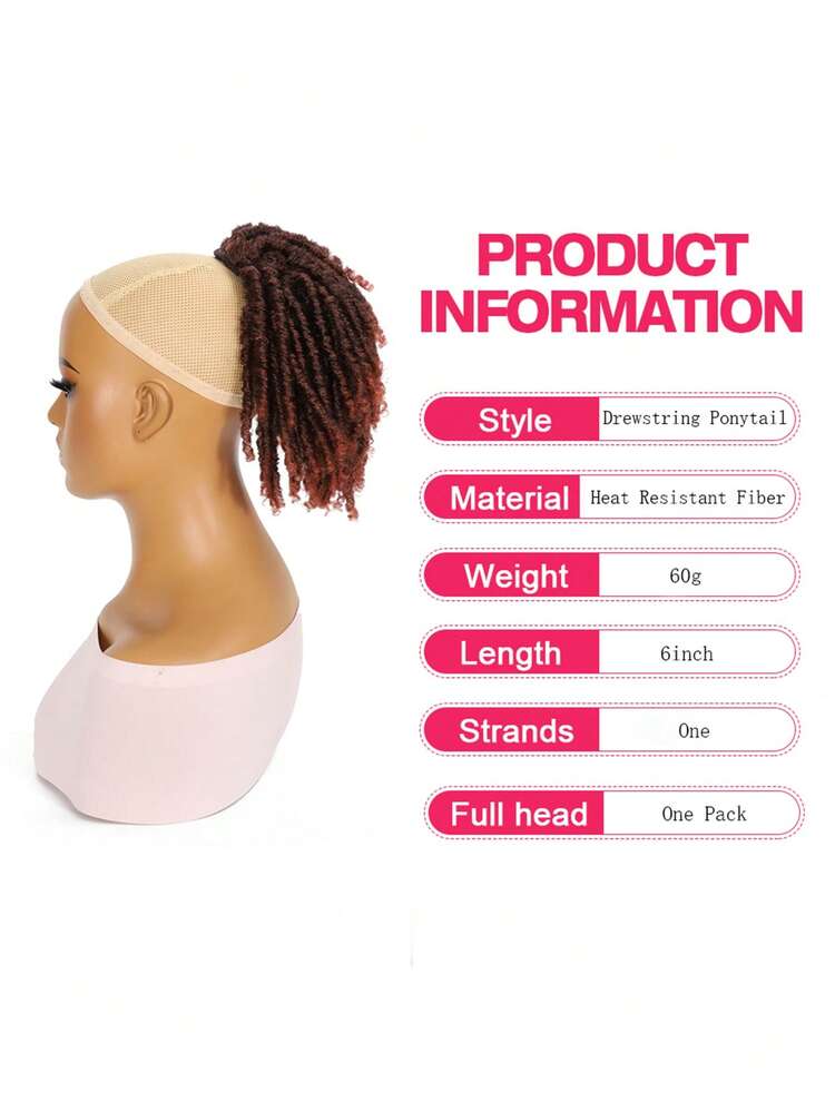 HONG SHI JIA Cola de caballo de extensión rizada de 6 pulgadas con cordón, extensiones de cabello sintético resistente al calor para uso diario de mujeres - Burdeos - Añade 4