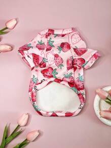 1 pieza Sudadera con capucha y peluche para mascotas con estampado rosa, con patrones de letras y fresas (letras al azar), con gorra sin viento, cálido para gato y perro, adecuado para deportes al aire libre y tiempo libre en otoño e invierno. - Multicolor - Ver 3