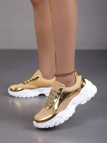 2024 Summer Women's Mesh Shoes - Fashionable, Versatile, Shiny Finish, Lightweight, Comfortable, Breathable, Thin Sole Sneakers