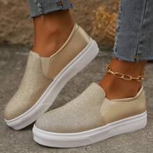 Women's Loafer Slip On Shoes Flats Sneakers Memory Foam Casual Comfort Glitter - Vàng - Xem 3