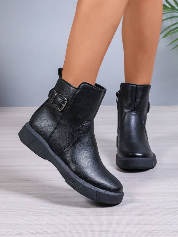 2024 New Spring/Fall Chunky Heel Chelsea Boots For Women, British Style, Large Size, Side Zipper, Short Ankle Boots, For Autumn/Winter