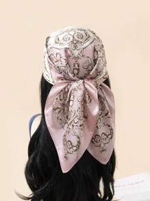 1pc Women's 70cm Retro Silk Printed Bandana Scarf, Abaya Headscarf Shawl Kerchief Sash, Suitable For Daily Use, All Seasons - Multicolor - View 4