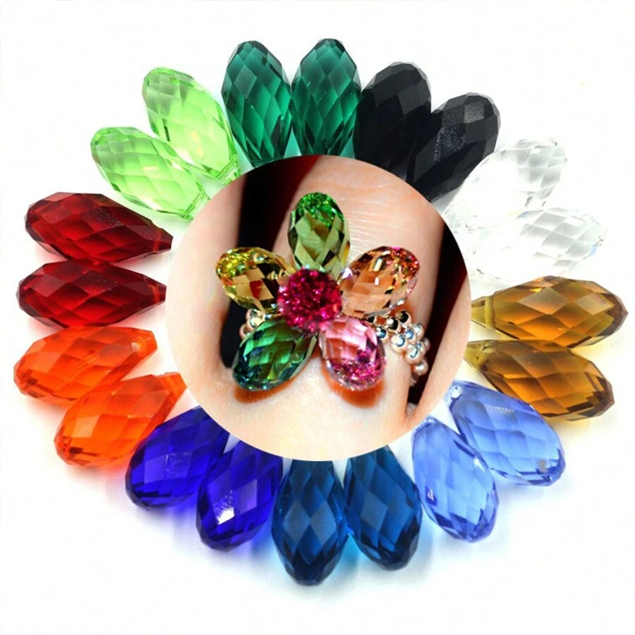 10入組10*20mm水滴形玻璃DIY珠寶吊墜，帶橫向孔，適用於耳環、項鍊、手鍊和汽車裝飾 - 橫孔水滴 - 查看 1