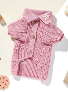 UFBemo 1pc Pet Sweater, Cute 3D Floral Knit Polo Collar Cardigan, Soft Comfortable Material Suitable For Cats And Small-Medium Dogs