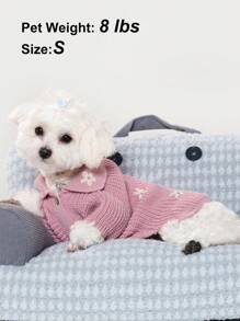 UFBemo 1pc Pet Sweater, Cute 3D Floral Knit Polo Collar Cardigan, Soft Comfortable Material Suitable For Cats And Small-Medium Dogs