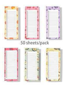 1 paquete/7 piezas Bloc de notas magnético grande para listas de la compra, listas de tareas pendientes y recordatorios - con respaldo magnético resistente, diseño de frutas, 50 hojas/paquete, mejor regalo - Multicolor - Ver 2