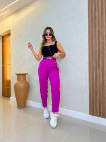 Women Pants - 中紫紅色 - 查看 2