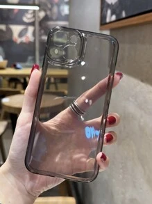 1pc Minimalist Solid Color Transparent Black Perforated Anti-Slip Soft Phone Case Suitable For IPhone 11/12/13/14/15 Pro Max - Clear - View 3