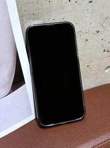 1pc Minimalist Solid Color Transparent Black Perforated Anti-Slip Soft Phone Case Suitable For IPhone 11/12/13/14/15 Pro Max - Clear - View 4