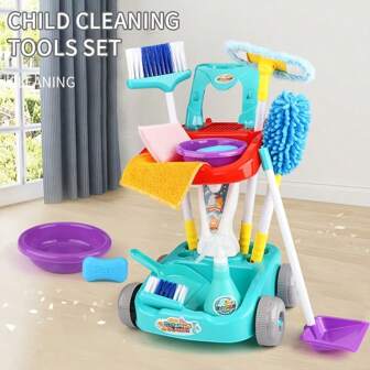 儿童角色扮演管家汽车清洁玩具套装、幼儿扫帚玩具、儿童房清洁玩具套装、男孩女孩圣诞生日礼物（款式和配饰随机）