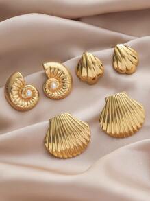 1 paire Boucles d'oreilles de style île tropicale élément de conque de coquillage océanique simple et chic en acier inoxydable plaqué or 18 carats, convient pour le travail quotidien, les voyages, les rendez-vous, les fêtes et les cadeaux de fête pour les femmes