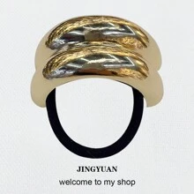 1 件优雅金色金属发带，女士奢华风格马尾辫夹，简约别致发带配饰，小巧光泽双拱形马尾辫，圆顶马尾辫袖口，马尾辫松紧带，女士和女孩发饰 - 髮圈 - 查看 12