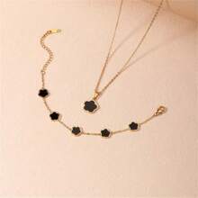 1 Set Exquisite Lucky Clover Jewelry Set - 18K Gold Plated, Acrylic Mosaic, 304L Stainless Steel Flower Bracelet And Pendant Necklace Set, Ideal Gift For Girls And Friends, Fashion Accessory Suitable For Any Occasion Valentines