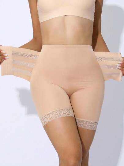 Damskie bezszwowe koronkowe patchworkowe majtki modelujące pośladki z regulowanym paskiem w talii na brzuch po porodzie, majtki