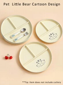 Pet Little Bear Cartoon Unbreakable Divided Plates For Kids Adults, Dishwasher & Microwave Safe Compartment Plates, Lightweight Reusable Plastic Portion Control Plates, And Healthy,Kitchen,Christmas Gift