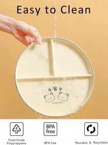 Pet Little Bear Cartoon Unbreakable Divided Plates For Kids Adults, Dishwasher & Microwave Safe Compartment Plates, Lightweight Reusable Plastic Portion Control Plates, And Healthy,Kitchen,Christmas Gift