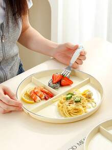 Pet Little Bear Cartoon Unbreakable Divided Plates For Kids Adults, Dishwasher & Microwave Safe Compartment Plates, Lightweight Reusable Plastic Portion Control Plates, And Healthy,Kitchen,Christmas Gift