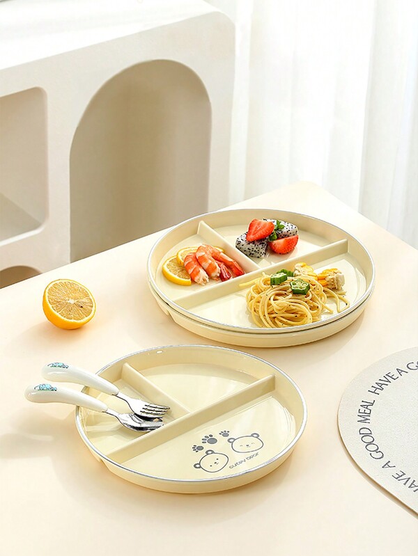 Pet Little Bear Cartoon Unbreakable Divided Plates For Kids Adults, Dishwasher & Microwave Safe Compartment Plates, Lightweight Reusable Plastic Portion Control Plates, And Healthy,Kitchen,Christmas Gift