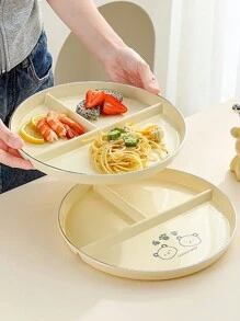 Pet Little Bear Cartoon Unbreakable Divided Plates For Kids Adults, Dishwasher & Microwave Safe Compartment Plates, Lightweight Reusable Plastic Portion Control Plates, And Healthy,Kitchen,Christmas Gift