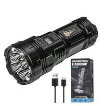 paweinuo Super Bright 7*LED Flashlight Rechargeable Torch Outdoor Camping Light With Flood Side Light Four Beads Digital Power Display - Black - View 10
