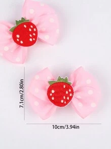 2 件装粉色草莓发饰，适合女孩，可爱圆点图案，罗缎丝带蝴蝶结发夹，草莓刺绣贴片，水果鳄鱼夹，适合所有季节，女孩装扮，儿童发饰，爱情人节 - 彩色 - 查看 4