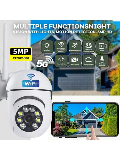 8MP/5MP 1080P HD, Dual 2.4G+5G WiFi 2.4G WiFi, Slimme Outdoor/Indoor PTZ Security Camera Auto Tracking, Alarm, Night Vision, Floodlight AI Motion, 350° Horizontal 90° Vertical Rotation Home