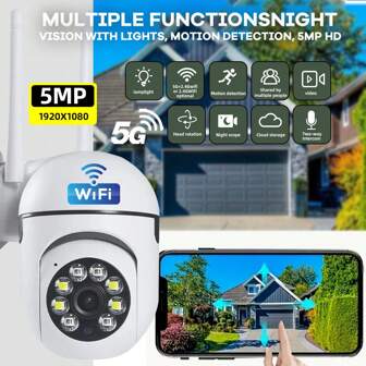 8MP/5MP 1080P 高清，双频 2.4G+5G WiFi 和 2.4G WiFi，智能室外/室内 PTZ 安全摄像头，具有自动跟踪、报警、彩色夜视、泛光灯 AI 运动、350° 水平和 90° 垂直旋转，适合家庭使用