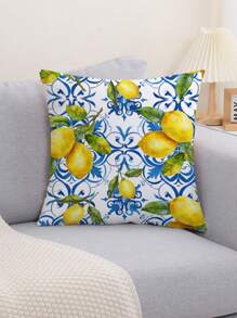 1pc Lemon Pattern Pillowcase Without Filler, Simple Style Printed Velvet Fabric Cushion Cover Suitable For Sofa, Bedroom Home Decor - Multicolor - View 13
