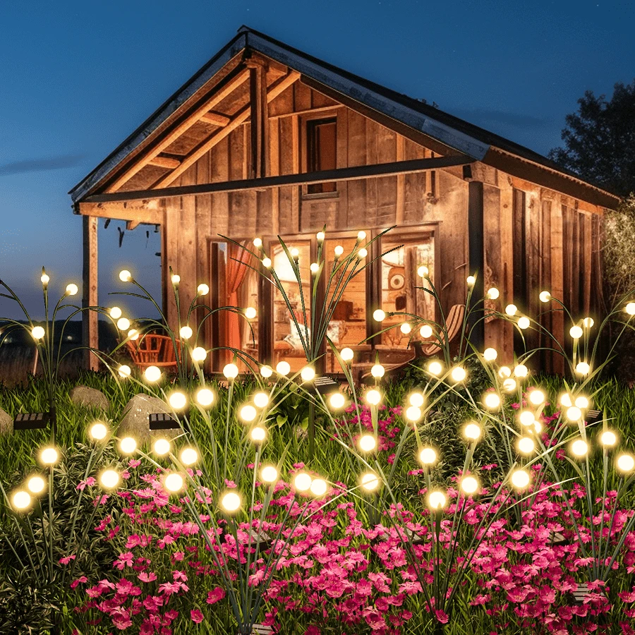 Solar Garden Lights, New Upgraded Leaf Design 8 Pack32 LED Solar Firefly Lights, Solar Garden Lights Outdoor Waterproof, Firefly Lights Solar Outdoor Decorations For Patio Yard, Warm White - 4 Pack - View 1