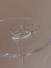 Nooxian Bộ 3 chiếc nhẫn bằng bạc đính đá Cubic Zirconia lấp lánh tối giản tinh tế, độc đáo và cao cấp, thích hợp cho trang phục hàng ngày của phụ nữ - Bạc - Xem 5