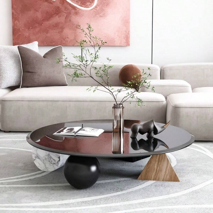 36" Inch Round Tempered- Glass Table Top Black- Glass 2/5" Inch Thick Beveled Polished Edge - As the Picture Shows - View 1