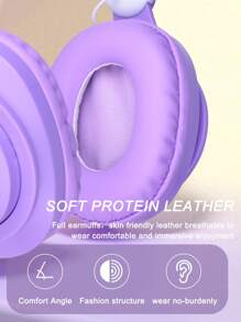 Gerripuer 全新渐变色无线耳机，可折叠包耳式，兼容智能手机，Type-C接口，黑色/卡其色，高清音乐，重低音，情人节、新年、圣诞节的可爱礼物 - 紫色 - 查看 6