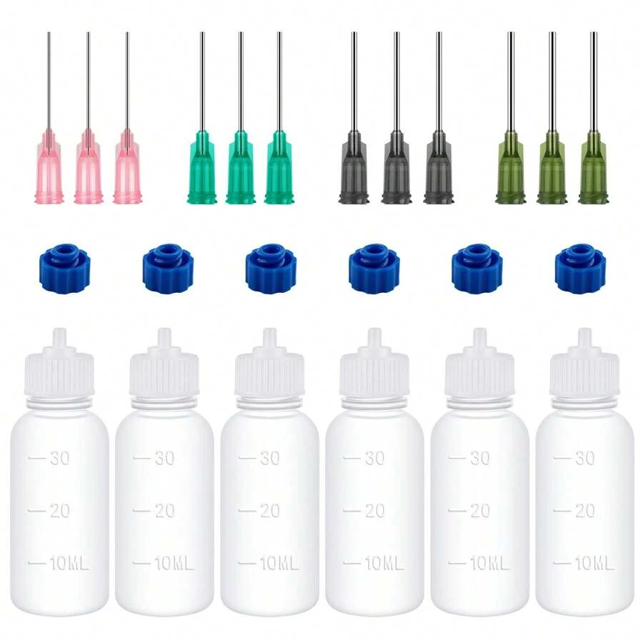 DONQE 24入組30ml膠水瓶，附設0.49oz、0.56oz、0.63oz、0.71oz針頭，適用於小型油瓶、酒精瓶、油漆、膠水等應用