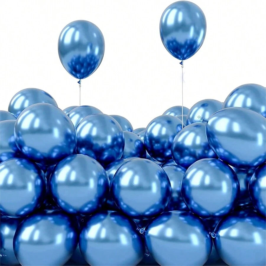 50pcs 5 Inch Chrome Blue Metallic Helium Balloon For Birthday Wedding Party Decorations, - Blue - View 1