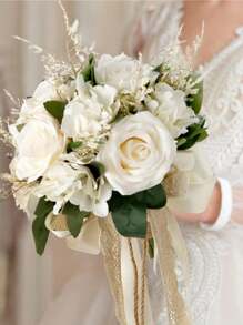 Wedding Bouquet For Bride Bride Holding Bouquet Elegant Realistic Decorative Bridal Bouquet For Decoration Valentine's Day Holding Flowers Decor Artificial Flowers Ornament Bridal Bouquets For Bride Rustic Bouquet Wedding